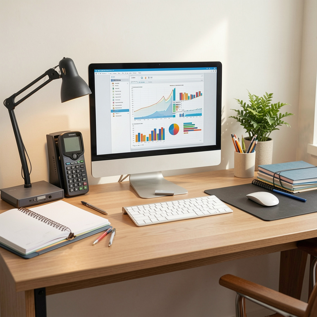 Balanced workspace with organized desk